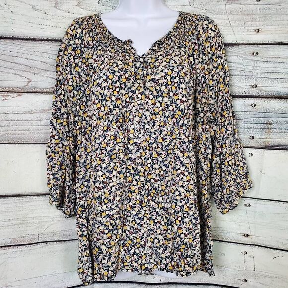 Christopher & Banks Women’s Floral Smocked Peasant Top XL - Picture 1 of 8